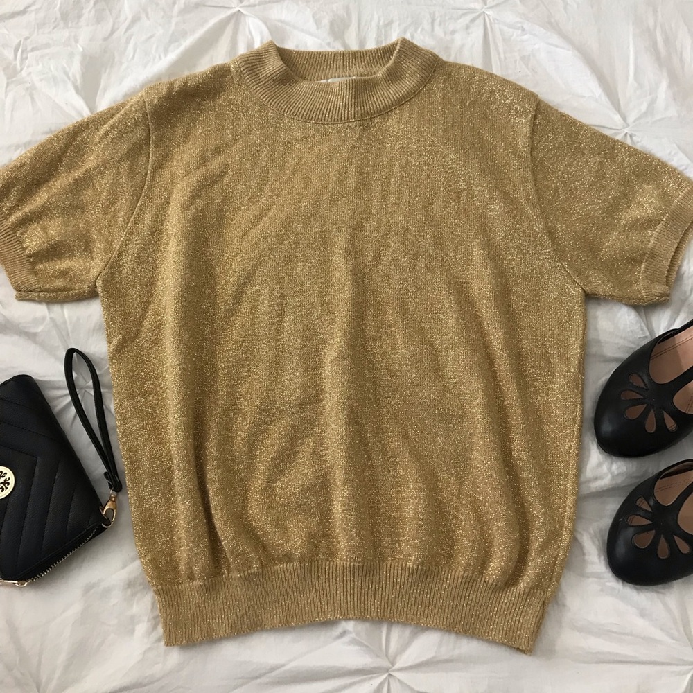 Vintage Golden Glitter Short Sleeve Sweatshirt